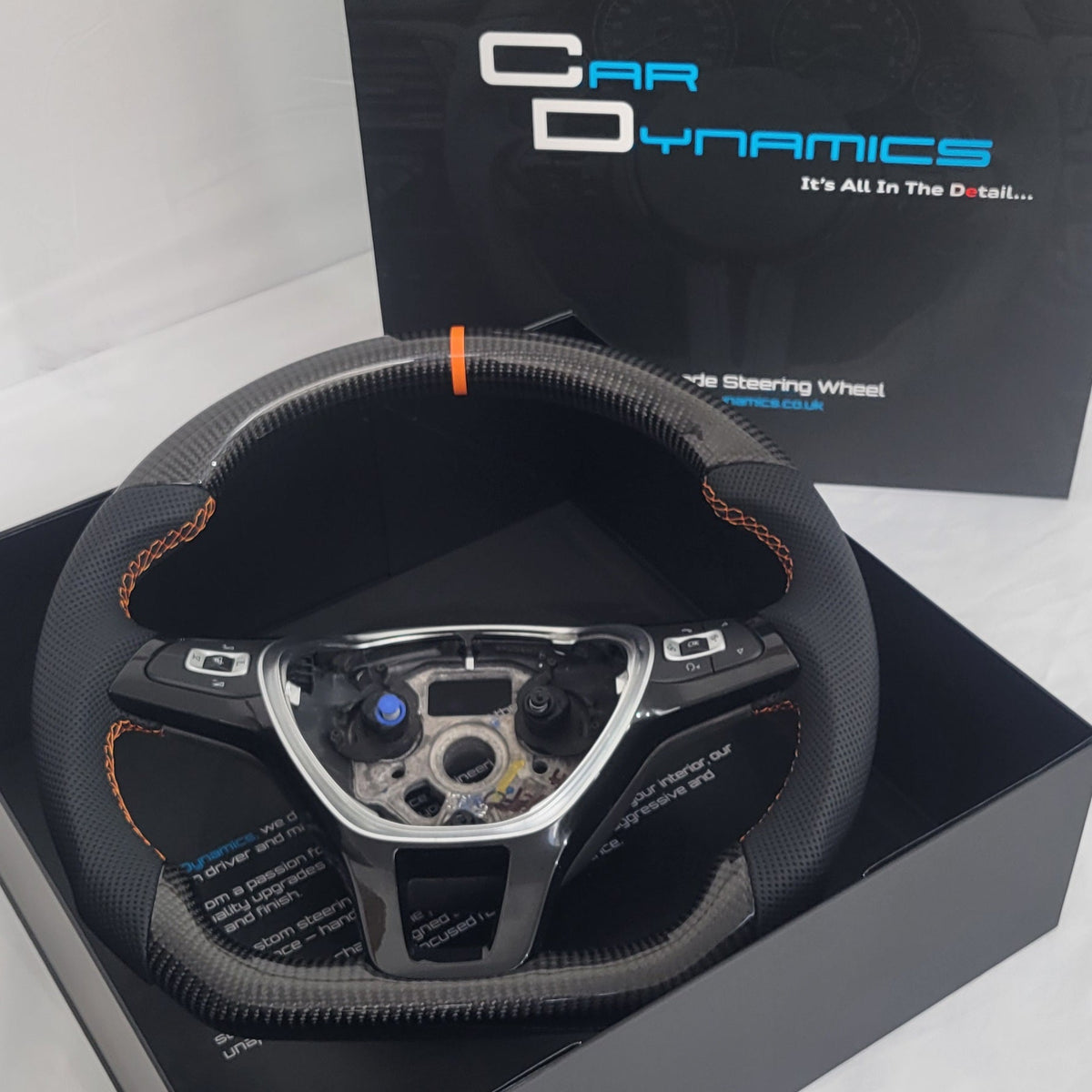 Volkswagen Caddy Carbon & Leather Steering Wheel With Buttons | RAC Orange Edition