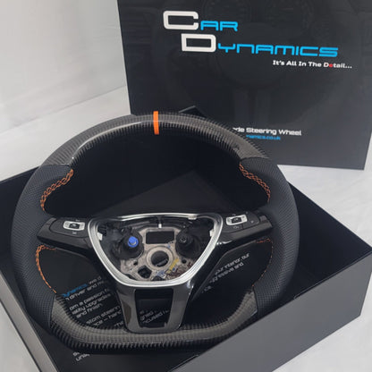 Volkswagen Caddy Carbon & Leather Steering Wheel With Buttons | RAC Orange Edition