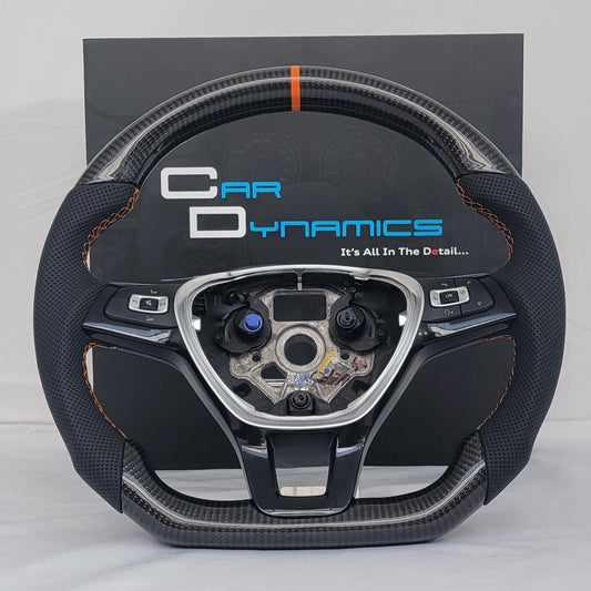 Volkswagen Caddy Carbon & Leather Steering Wheel With Buttons | RAC Orange Edition