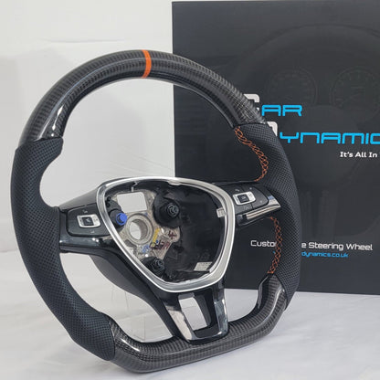 Volkswagen Caddy Carbon & Leather Steering Wheel With Buttons | RAC Orange Edition