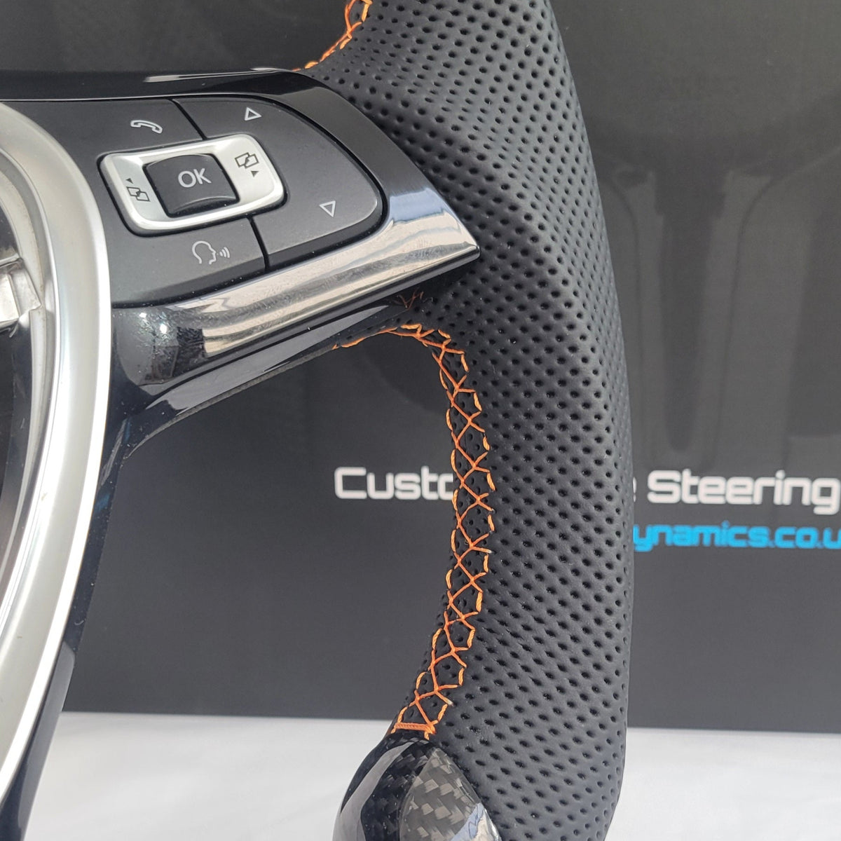 Volkswagen Caddy Carbon & Leather Steering Wheel With Buttons | RAC Orange Edition