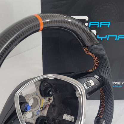 Volkswagen Caddy Carbon & Leather Steering Wheel With Buttons | RAC Orange Edition
