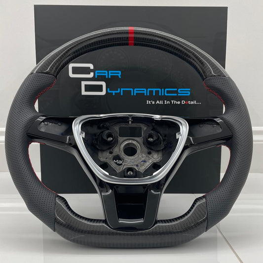 Volkswagen Caddy Custom Carbon Fibre Flat Bottom Steering Wheel | Cherry Red Edition | Caddy Multifunctional Version