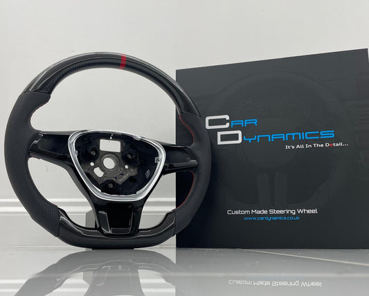 Volkswagen Caddy Custom Carbon Fibre Flat Bottom Steering Wheel | Cherry Red Edition | Caddy Multifunctional Version