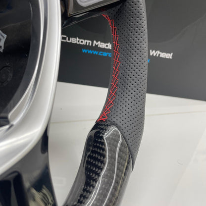 Volkswagen Caddy Custom Carbon Fibre Flat Bottom Steering Wheel | Cherry Red Edition | Caddy Multifunctional Version
