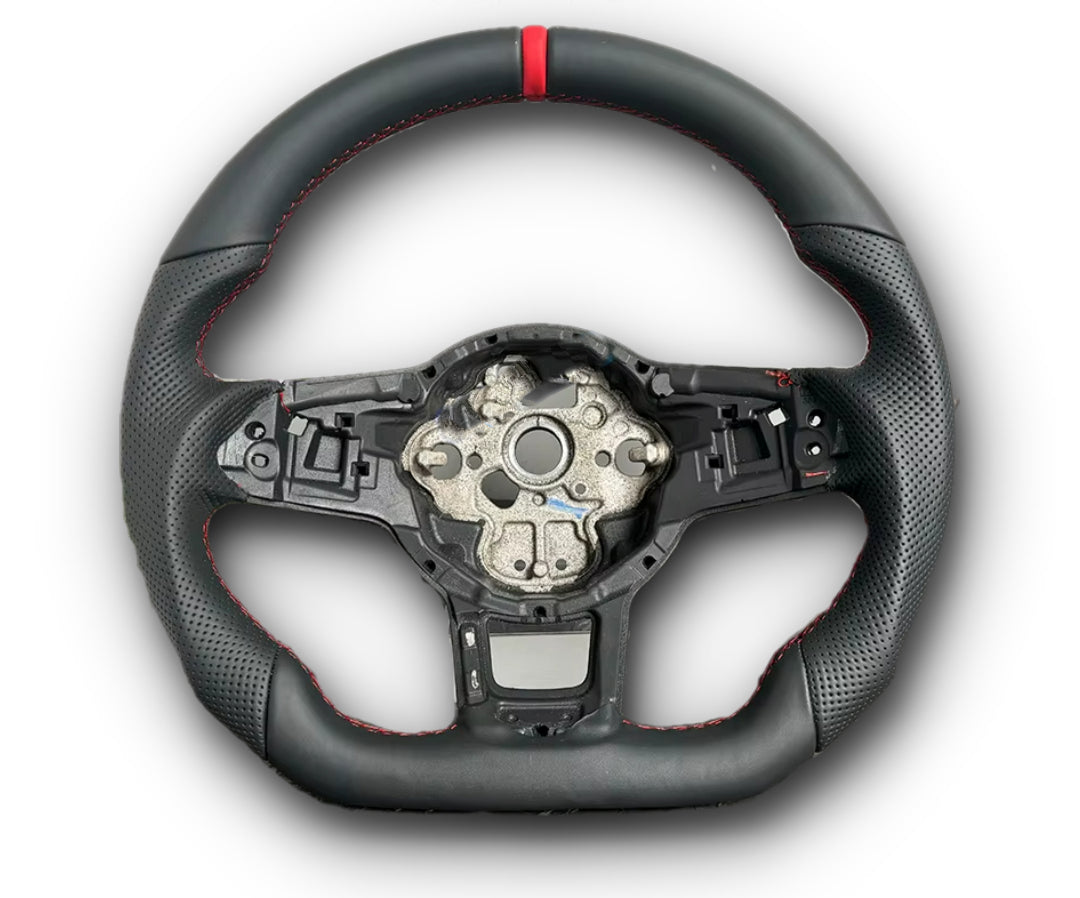 Volkswagen Custom Leather Flat Bottom Steering Wheel MK7 Red GTI Edition image 0
