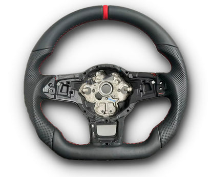Volkswagen Custom Leather Flat Bottom Steering Wheel MK7 Red GTI Edition image 0