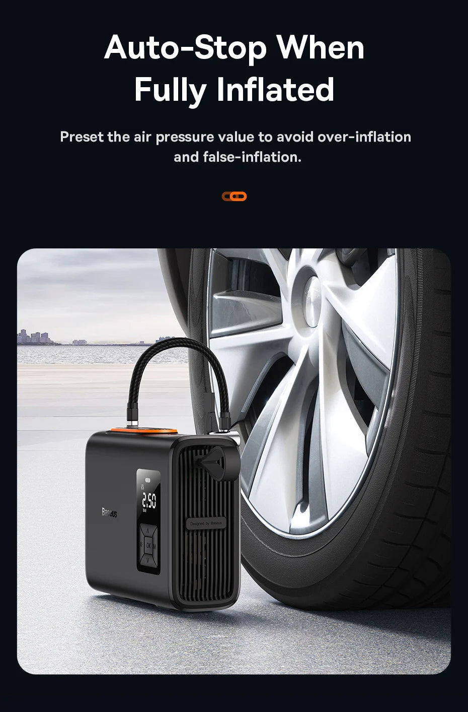 Baseus Wireless Dual Cylinder Air Compressor – Portable Electric Tyre Inflator image 3
