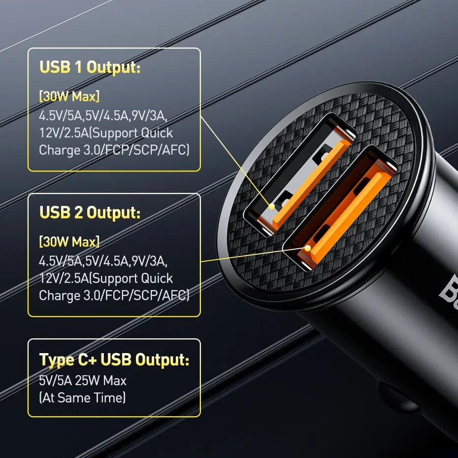 Baseus 30W Car Charger | USB & USB-C | Quick Charge 4.0 & PD Fast Charging image 7