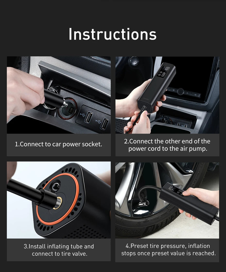 Baseus 12V 150PSI Mini Car Air Compressor – Portable Smart Tire Inflator for Car image 10