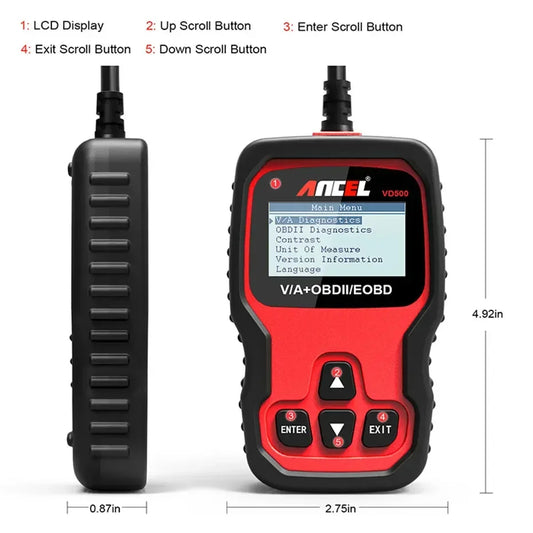 ANCEL VD500 OBD2 Scanner Code Reader ABS SRS EPB Oil Diagnostic Tool image 1