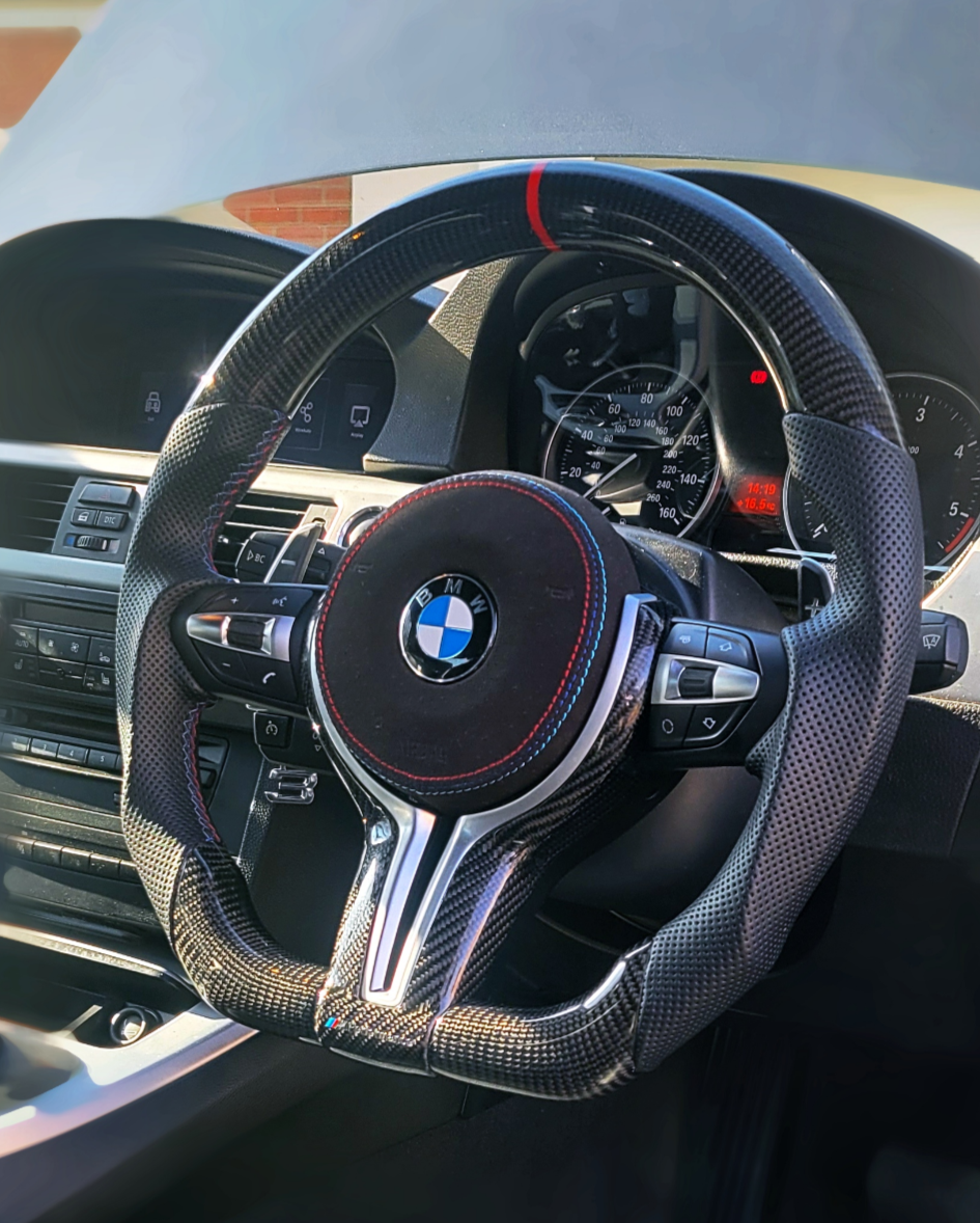 BMW Custom Carbon Fibre Perforated Leather Steering Wheel Flat Bottom F-Series image 0