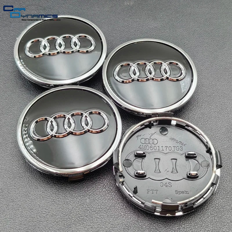 Audi Black & Silver Ring Wheel Centre Caps image 0