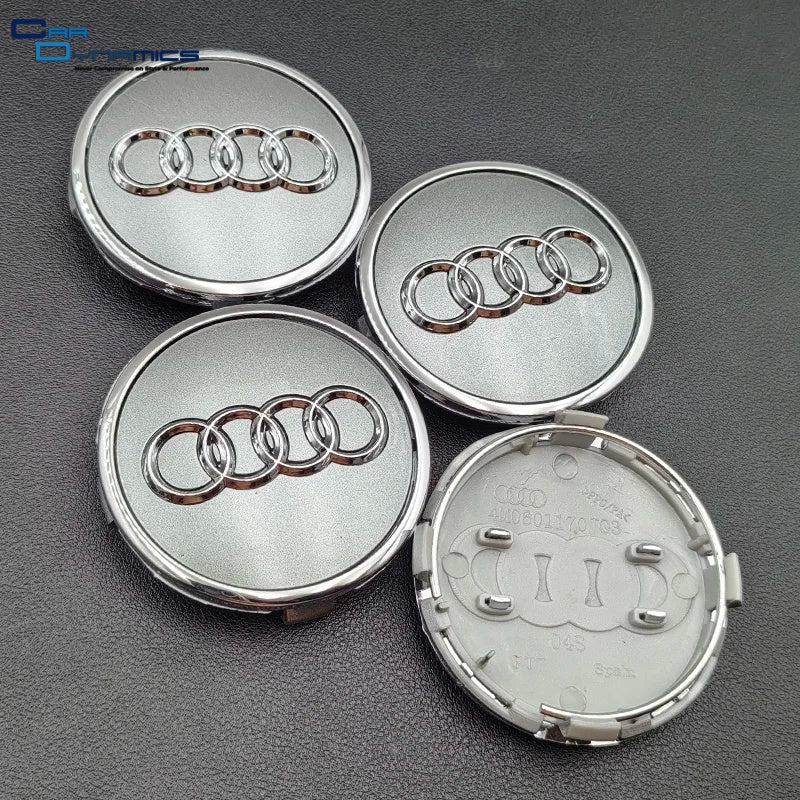 Audi Grey & Silver Ring Wheel Centre Caps image 0