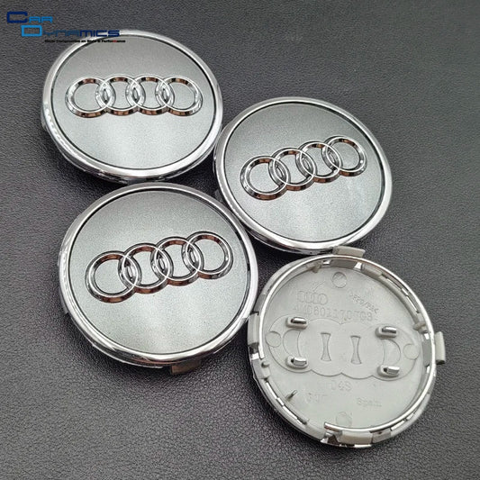 Audi Grey & Silver Ring Wheel Centre Caps image 0