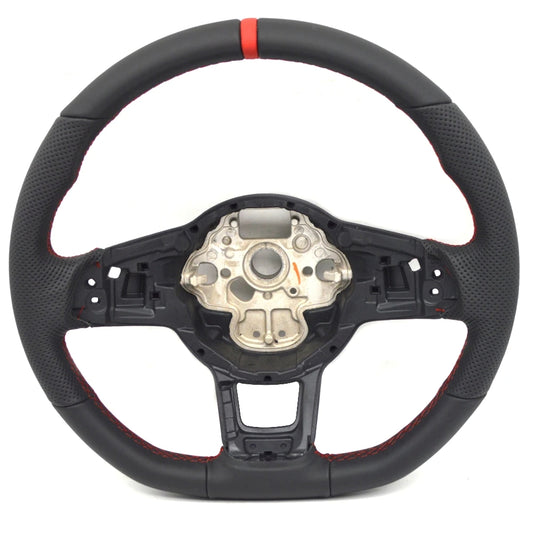 Volkswagen Leather Flat Bottom Steering Wheel MK7 Red Stitching GTI Edition image 0