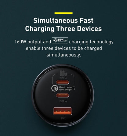 Baseus 160W Car Charger | USB & USB-C | Qualcomm 5.0, PD3.0, PPS Fast Charging image 8