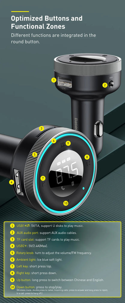 Baseus Bluetooth 5.0 FM Transmitter & Dual USB Car Charger | MP3 & Radio Adapter image 11
