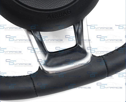 Volkswagen Leather Flat Bottom Steering Wheel | Non-Multifunctional Chrome Edition | Golf, Polo, Transporter