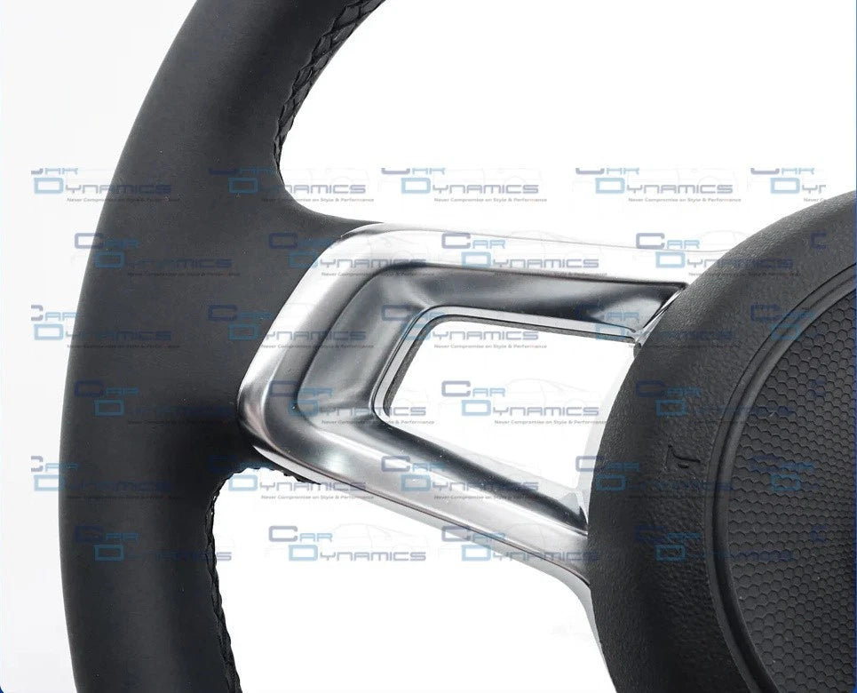 Volkswagen Leather Flat Bottom Steering Wheel | Non-Multifunctional Chrome Edition | Golf, Polo, Transporter