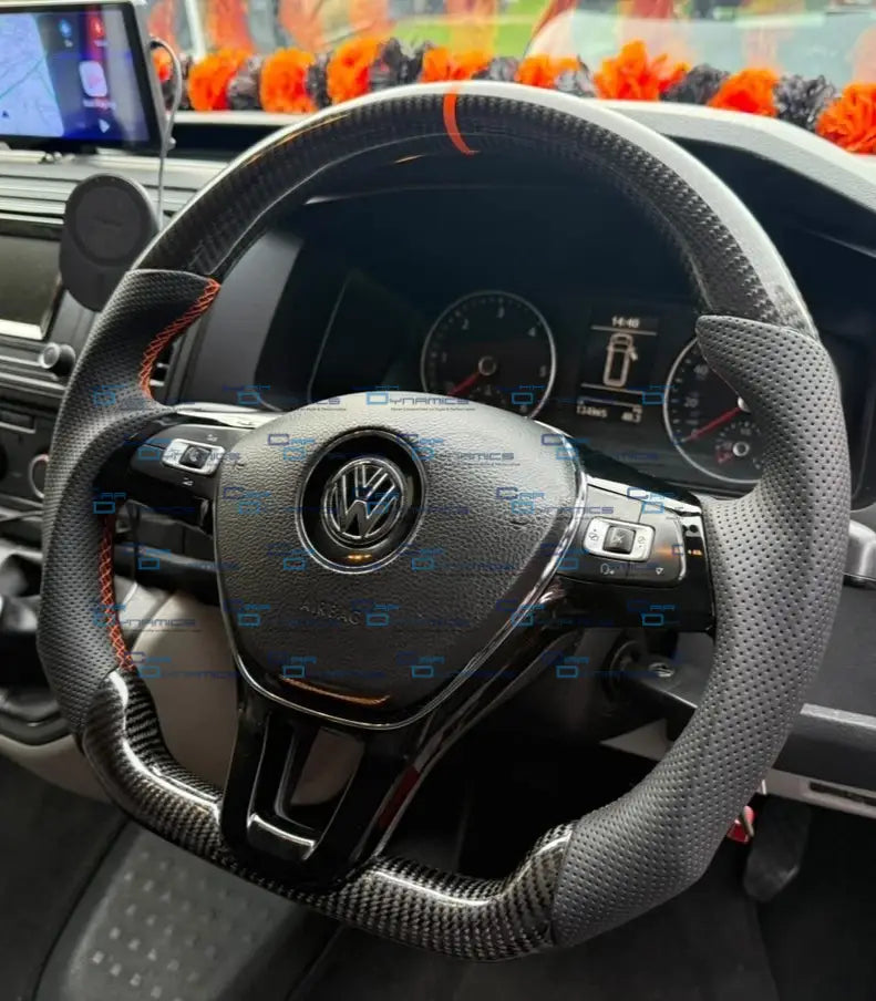 Volkswagen T6 Carbon & Leather Steering Wheel | RAC Orange Edition