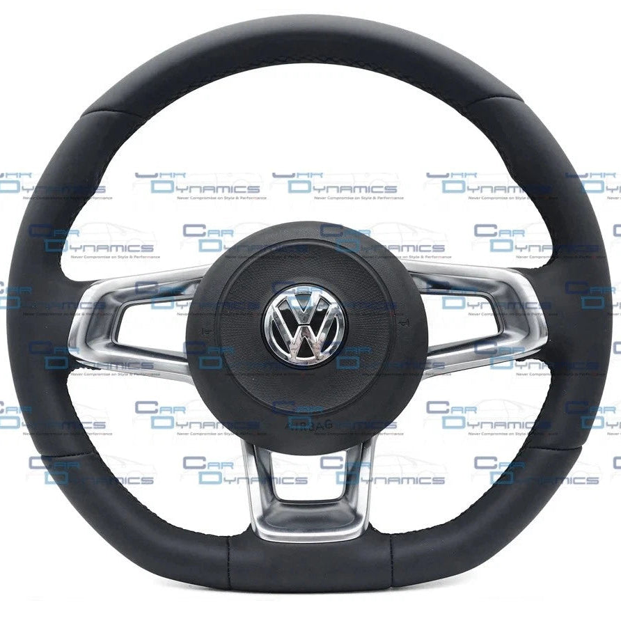 Volkswagen Leather Flat Bottom Steering Wheel | Non-Multifunctional Chrome Edition | Golf, Polo, Transporter