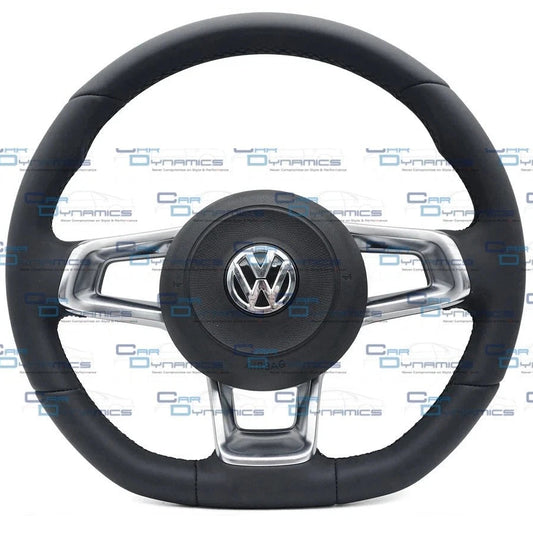 Volkswagen Leather Flat Bottom Steering Wheel | Non-Multifunctional Chrome Edition | Golf, Polo, Transporter